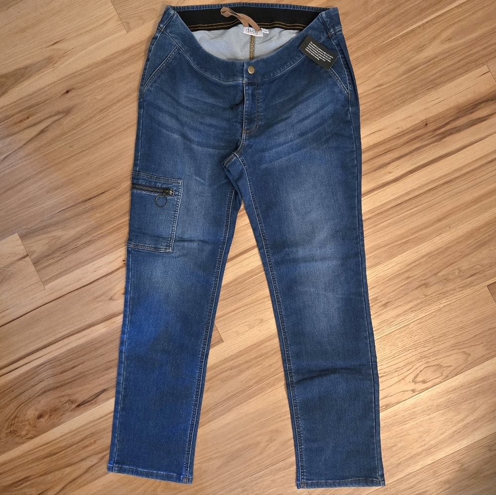 Denim & Co Adaptive Jeans Comfy Knit Cargo Wheelchair Friendly, NEW Size Large